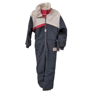 Vintage 1980s colorblock ski snowsuit size L pink blue white excellent cond